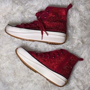 Steve Madden Women’s Sparkling Red Platform Sneakers